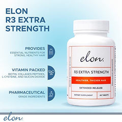 Elon R3 hair growth tablets closeup emphasizes easy daily intake with vanilla coating