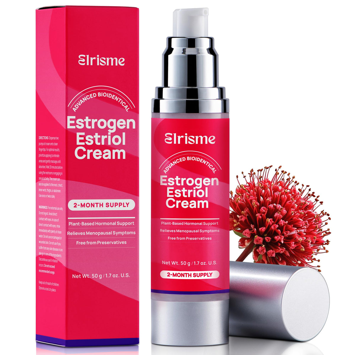 Elrisme Estriol Cream bottle shows a premium topical option supporting vaginal health and comfort.