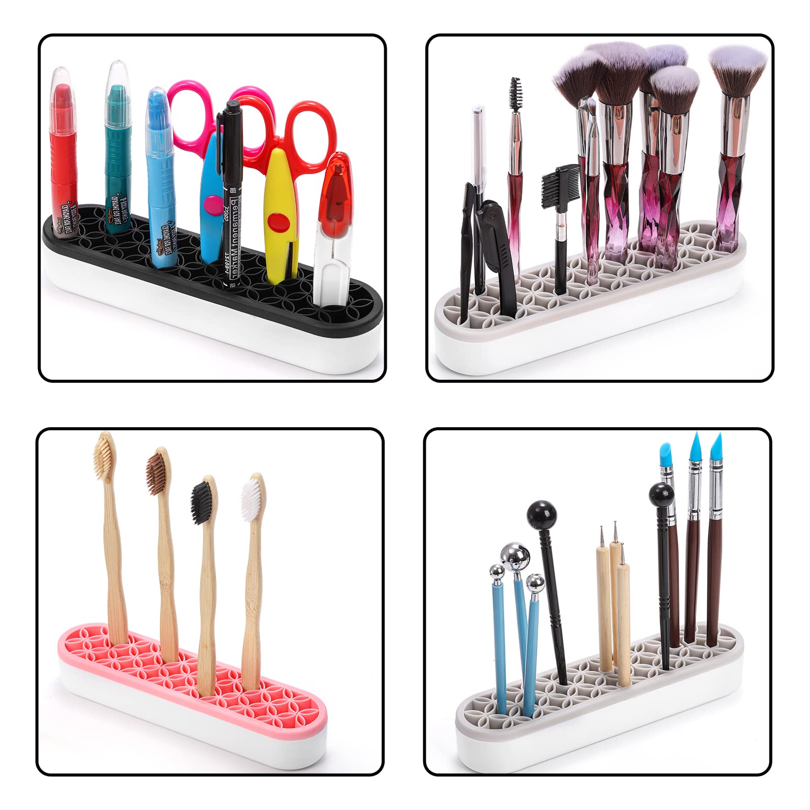 Elsjoy 3-pack silicone makeup brush holder desk-organization stores brushes, pens, and scissors neatly.