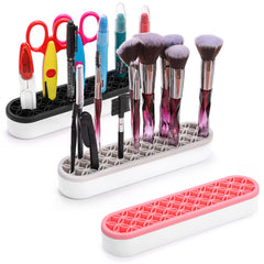 Elsjoy 3-pack silicone makeup brush holders pink on vanity keep brushes organized and protected.