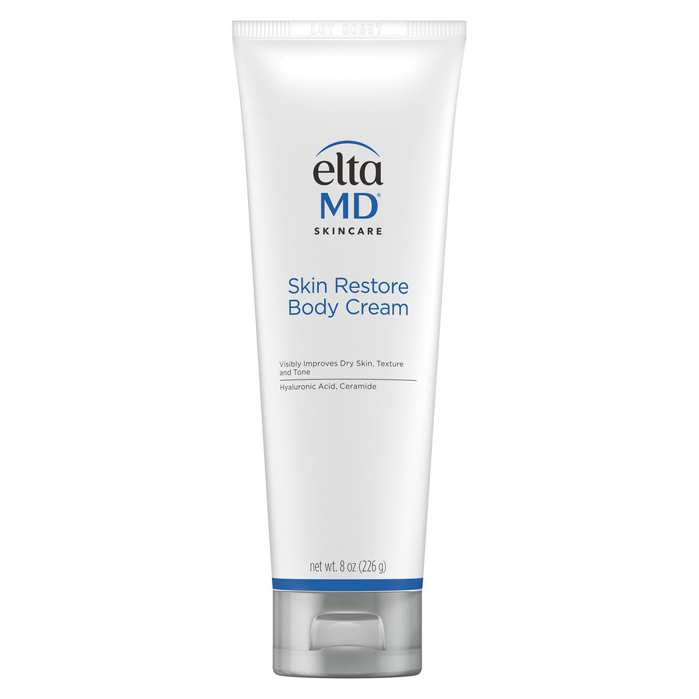 EltaMD Skin Restore Body Cream bottle showing fragrance-free hydration for dry skin