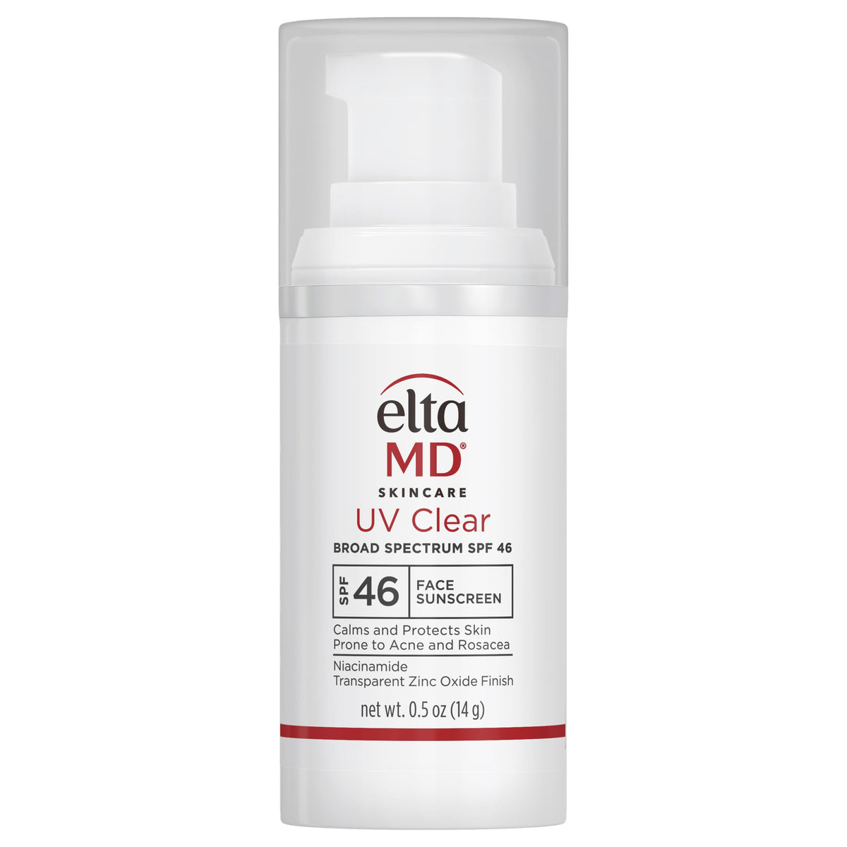 EltaMD UV Clear sunscreen pump 0.5oz—travel-ready, oil-free protection with no white cast.