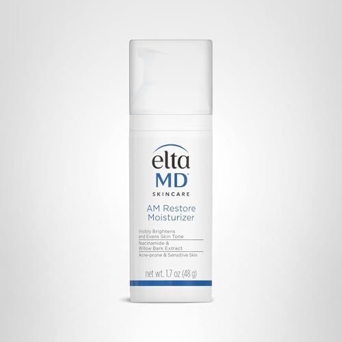 EltaMD AM Restore packaging on bathroom counter signaling trusted daily moisturizer