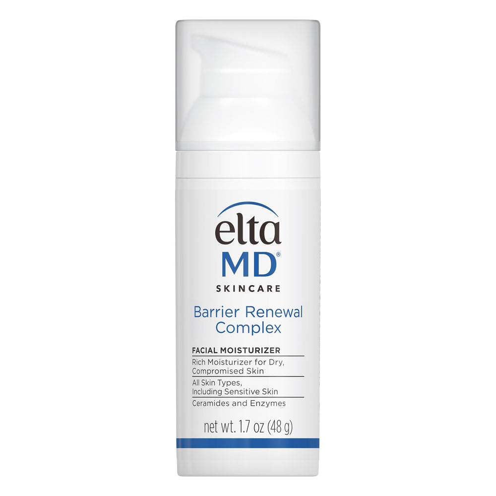 EltaMD Barrier Renewal Complex bottle with pump shows convenient daily hydration for dry skin.