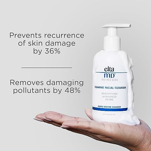EltaMD Foaming Facial Cleanser showing microbubbles for oxygen-infused cleansing.