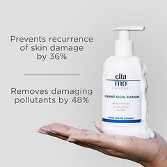 EltaMD Foaming Facial Cleanser showing microbubbles for oxygen-infused cleansing.