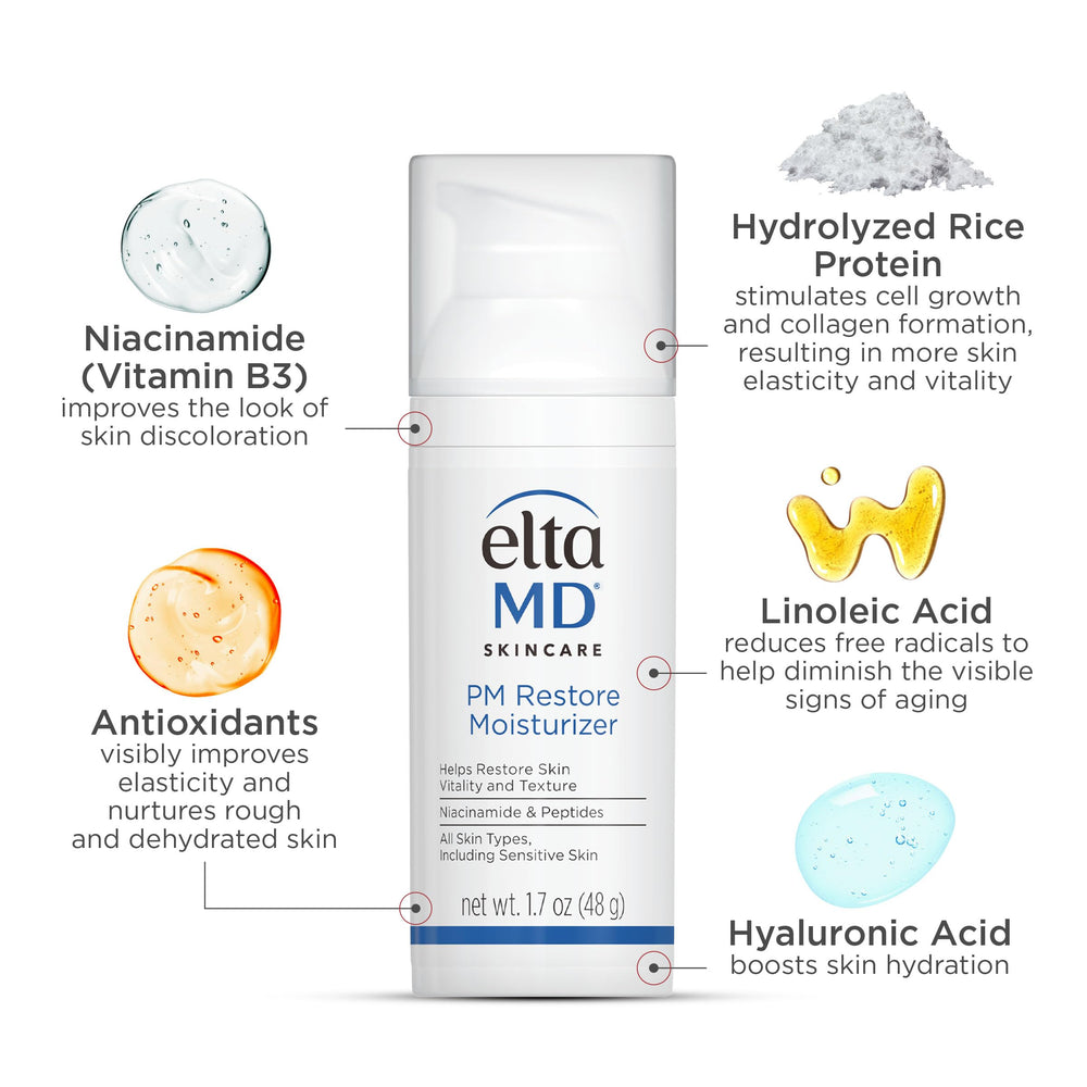 Swatch of EltaMD PM Restore for smooth morning skin.