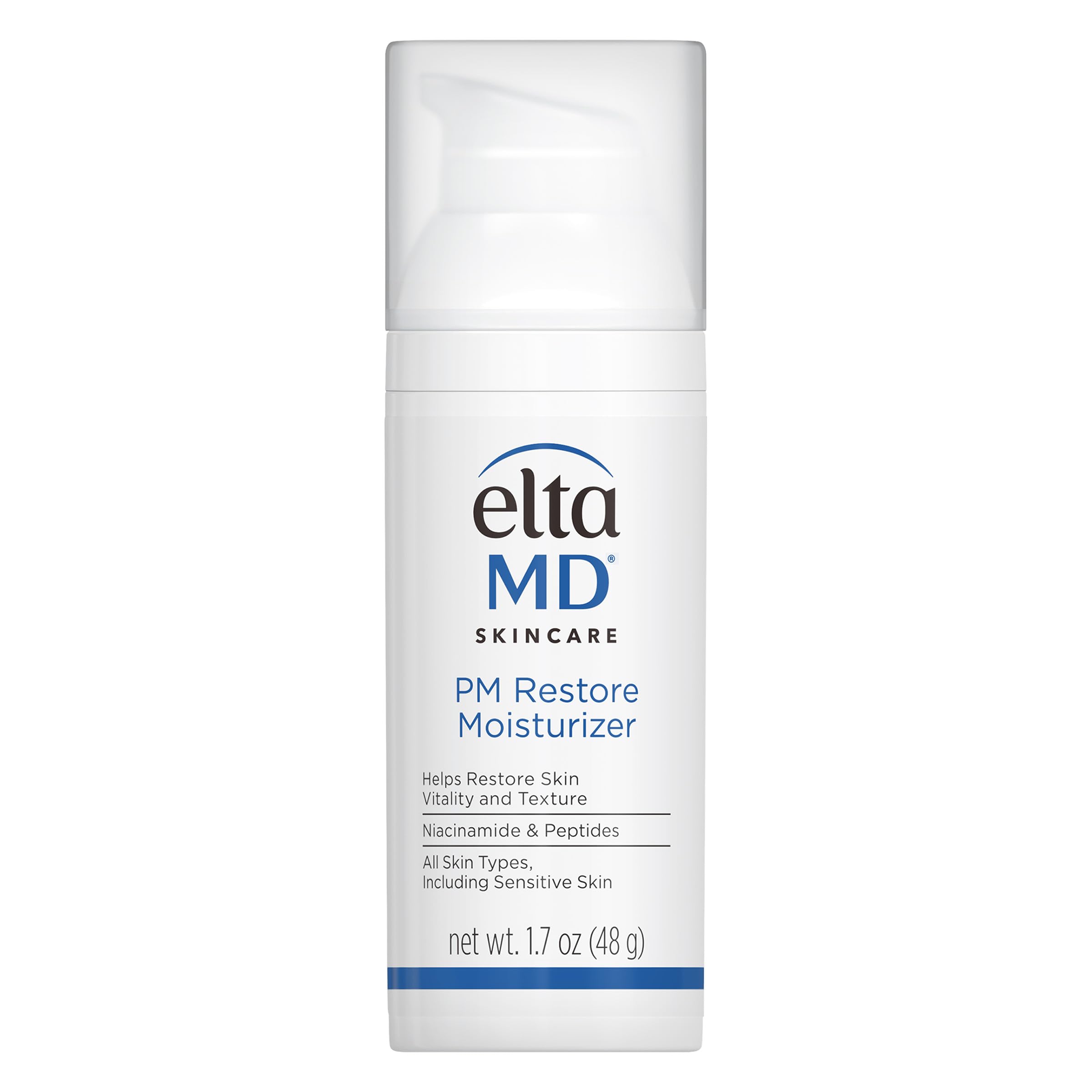EltaMD PM Restore pump bottle closeup for overnight hydration.