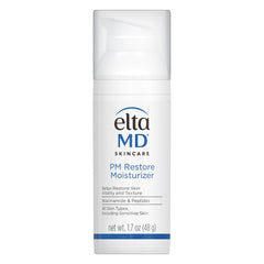 EltaMD PM Restore pump bottle closeup for overnight hydration.