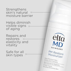 EltaMD PM Therapy moisturizer texture close-up highlighting hydration and overnight renewal.
