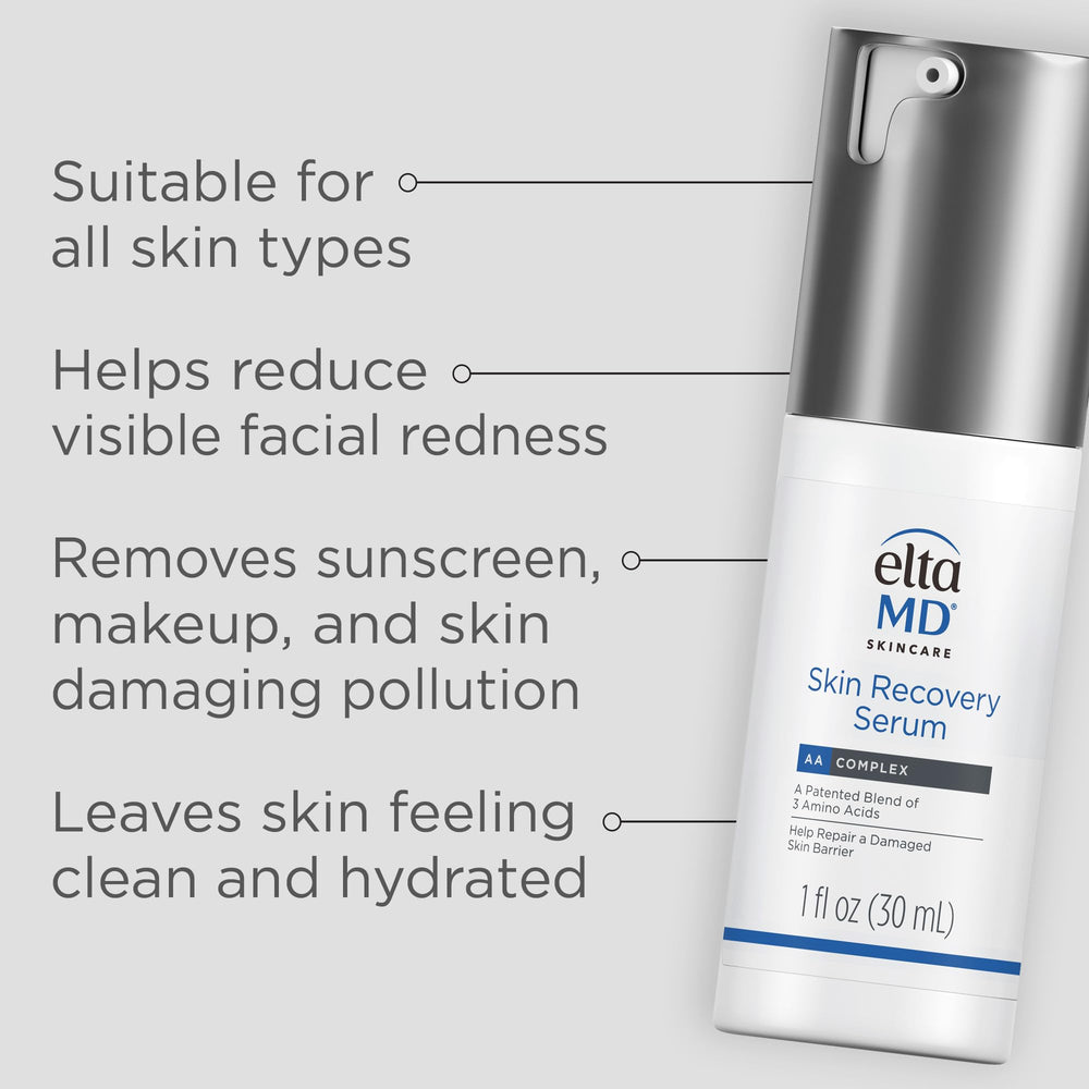 EltaMD Skin Recovery Face Serum application on forearm shows soothing, non-irritating formula in use.