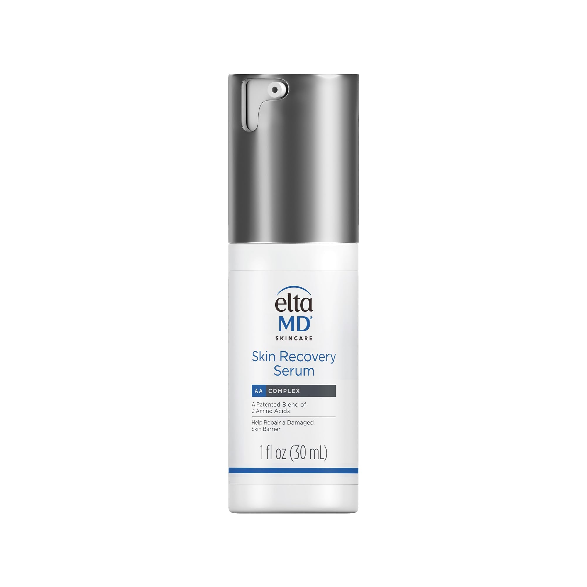 EltaMD Skin Recovery Face Serum pump bottle for redness reduction in a morning skincare routine.
