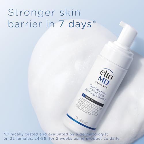 EltaMD cleanser lather close-up shows rich foam for makeup and sunscreen removal.