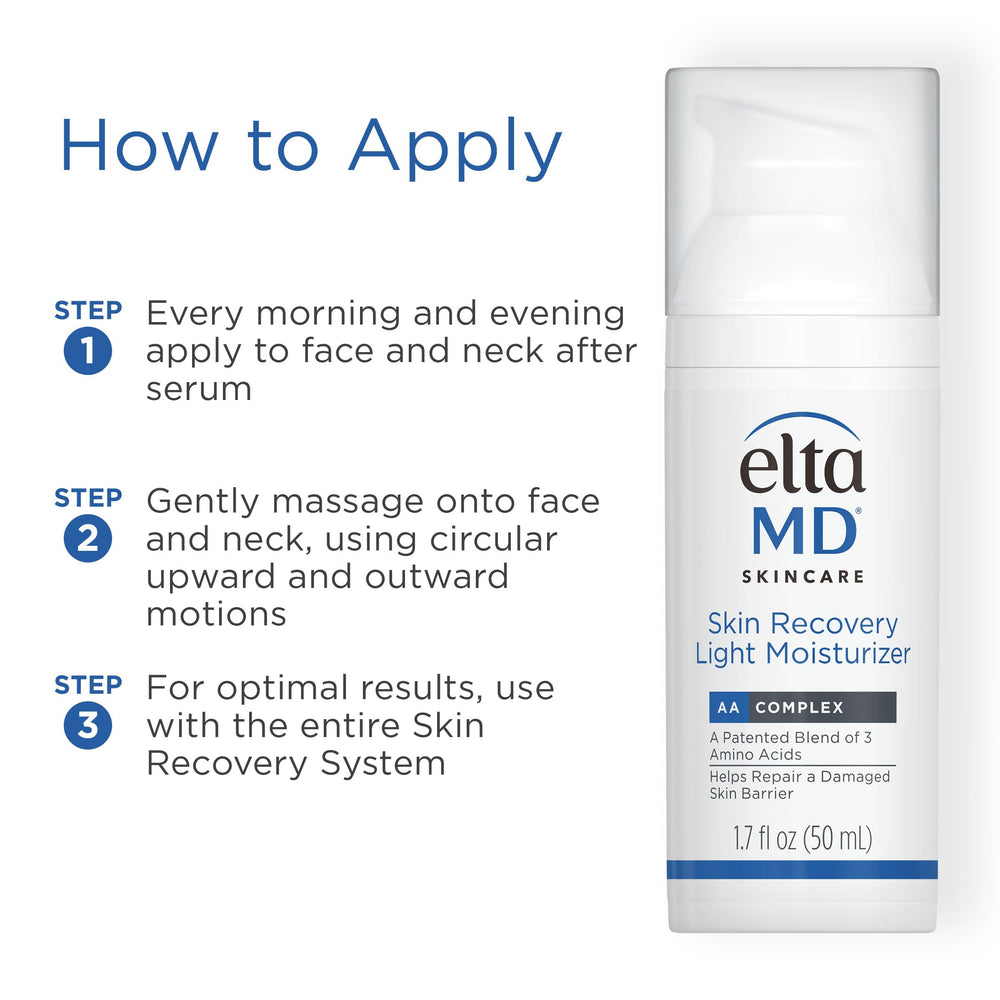 EltaMD Skin Recovery Light texture emphasizing barrier nourishment with hydrating ingredients.