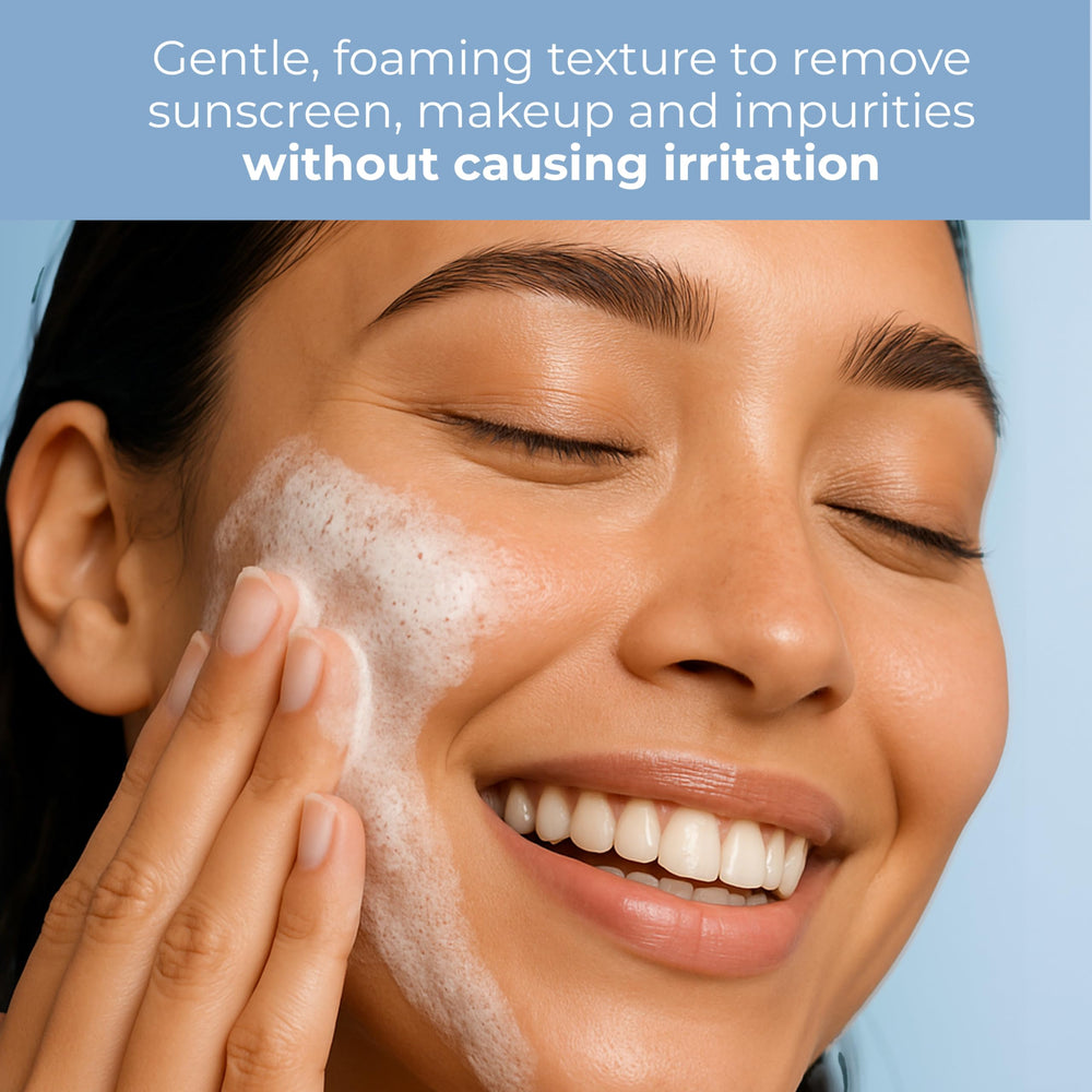 Light makeup removal with EltaMD cleanser supports a gentle daily skincare routine.