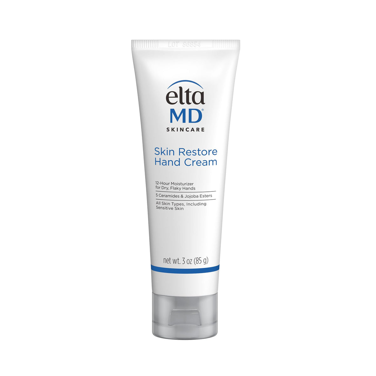 EltaMD Skin Restore Hand Cream in a closed jar delivers long-lasting hydration for dry hands.