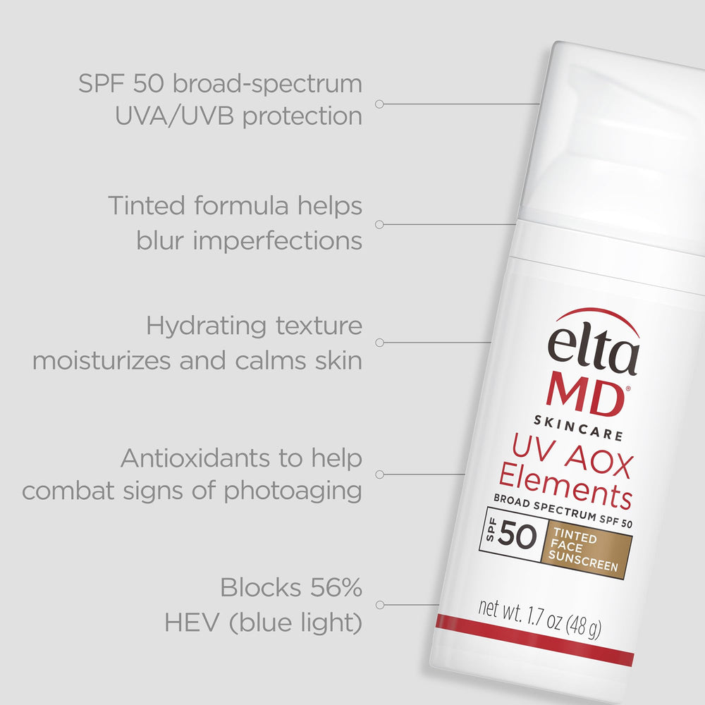 EltaMD UV AOX Elements tinted sunscreen swirl on skin helps blur imperfections.