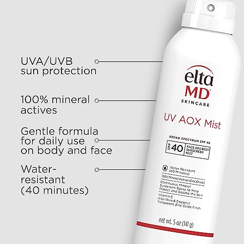 EltaMD UV AOX Mist spray on the face with even coverage.