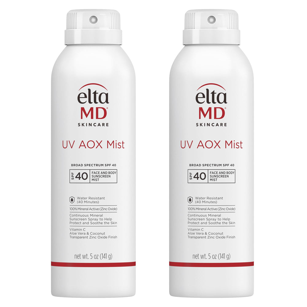 EltaMD UV AOX Mist spray bottle offers quick SPF 40 protection for face and body.