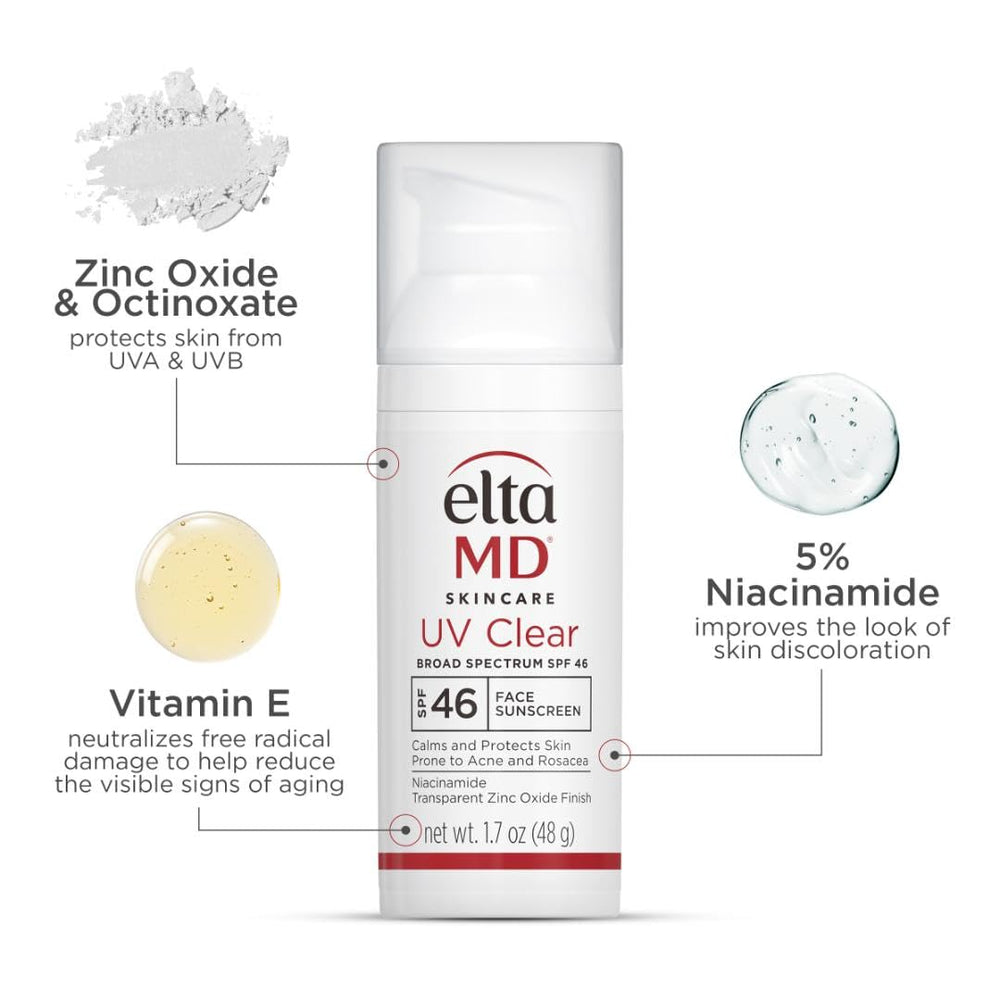 EltaMD UV Clear application on skin demonstrates seamless blending into complexion.