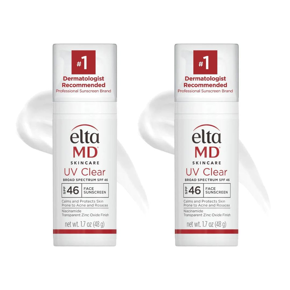 EltaMD UV Clear bottle pump shows oil-free, lightweight sunscreen for daily sensitive-skin protection.