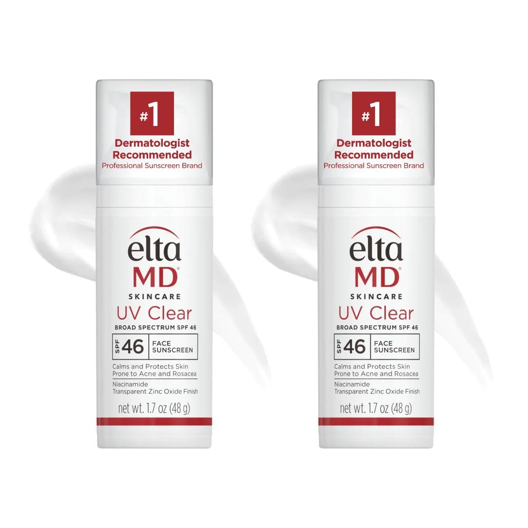 EltaMD UV Clear bottle pump shows oil-free, lightweight sunscreen for daily sensitive-skin protection.