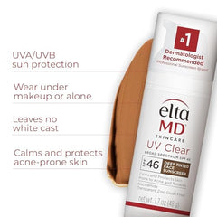 EltaMD UV Clear Deep Tint sunscreen packaging box displaying SPF 46 and zinc oxide