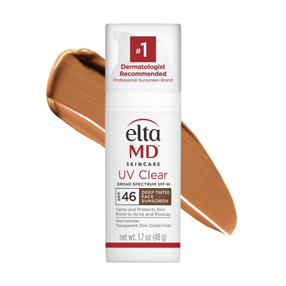 EltaMD UV Clear Deep Tint sunscreen tube showing compact packaging and easy grip for quick application