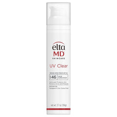 EltaMD UV Clear SPF 46 bottle front shows oil-free protection for sensitive skin