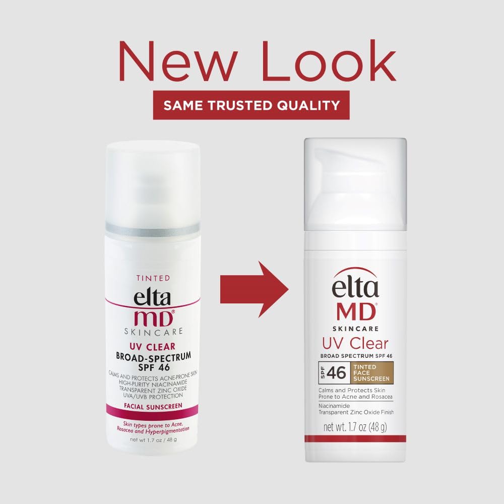 EltaMD UV Clear tinted sunscreen SPF46 label close-up emphasizing dermatologist-backed protection