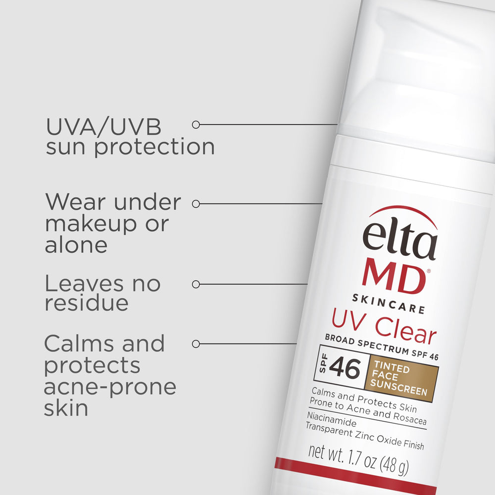 EltaMD UV Clear tinted sunscreen texture swirl showing lightweight, non-greasy finish under makeup