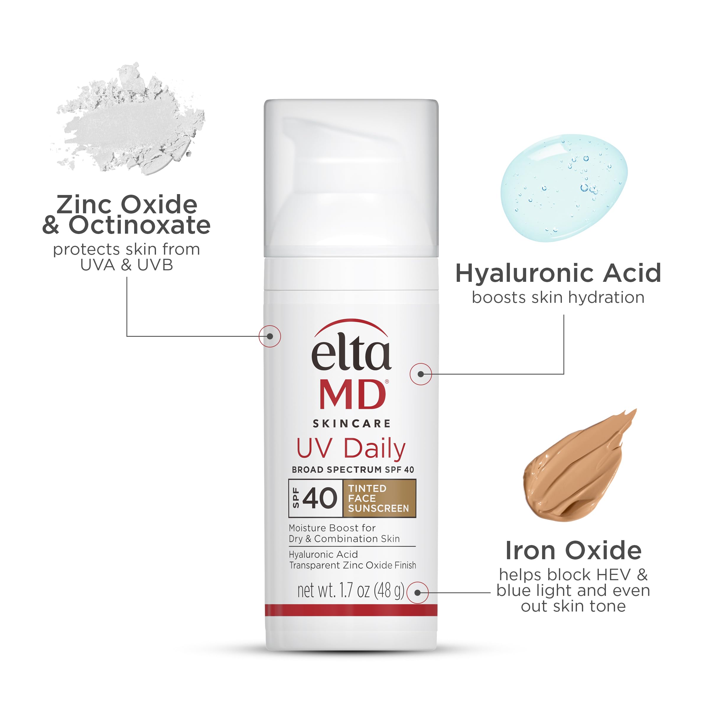 EltaMD UV Daily tinted SPF40 hydrating texture promotes softness and reduced dryness