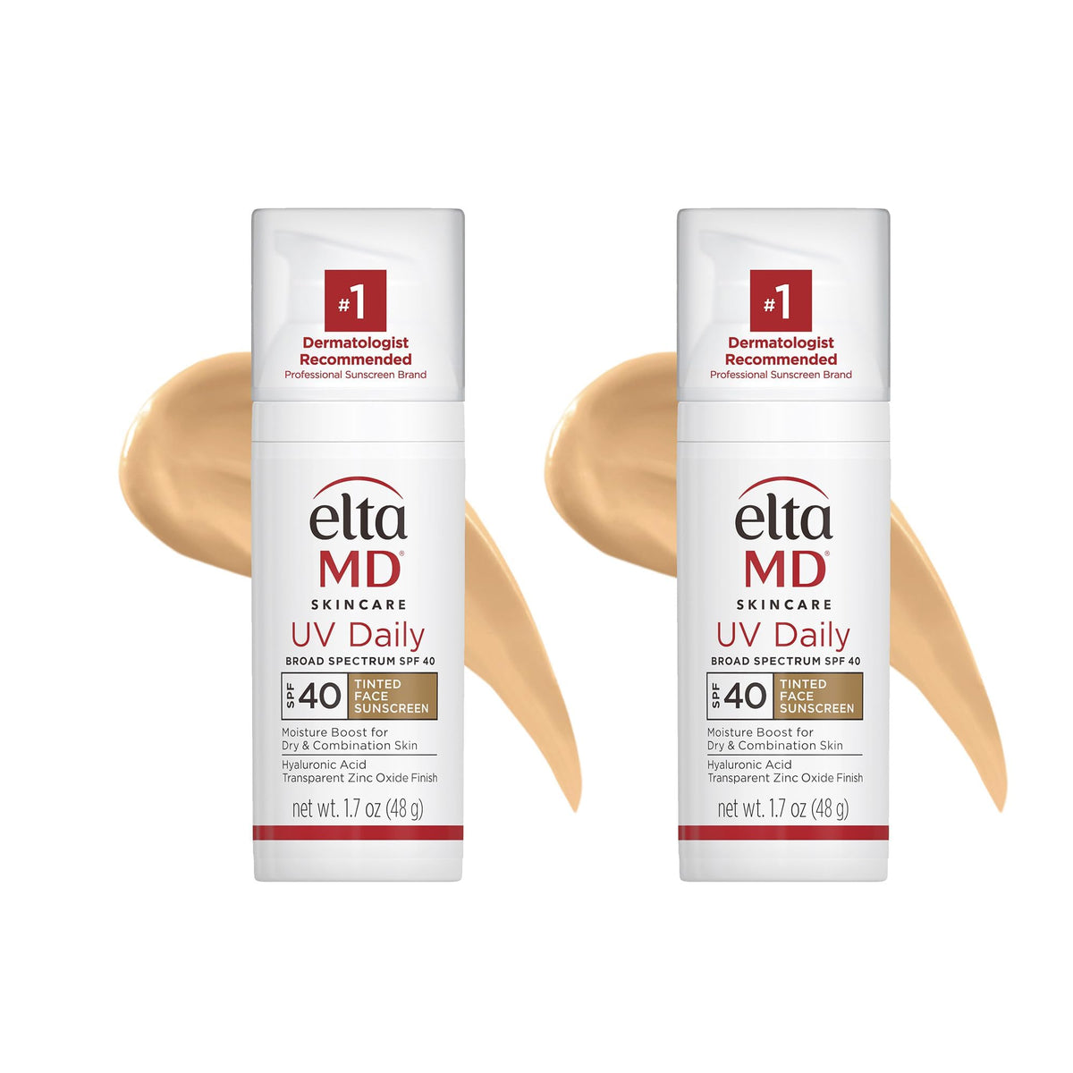 EltaMD UV Daily tinted sunscreen pump front with sheer coverage blending into skin tone.