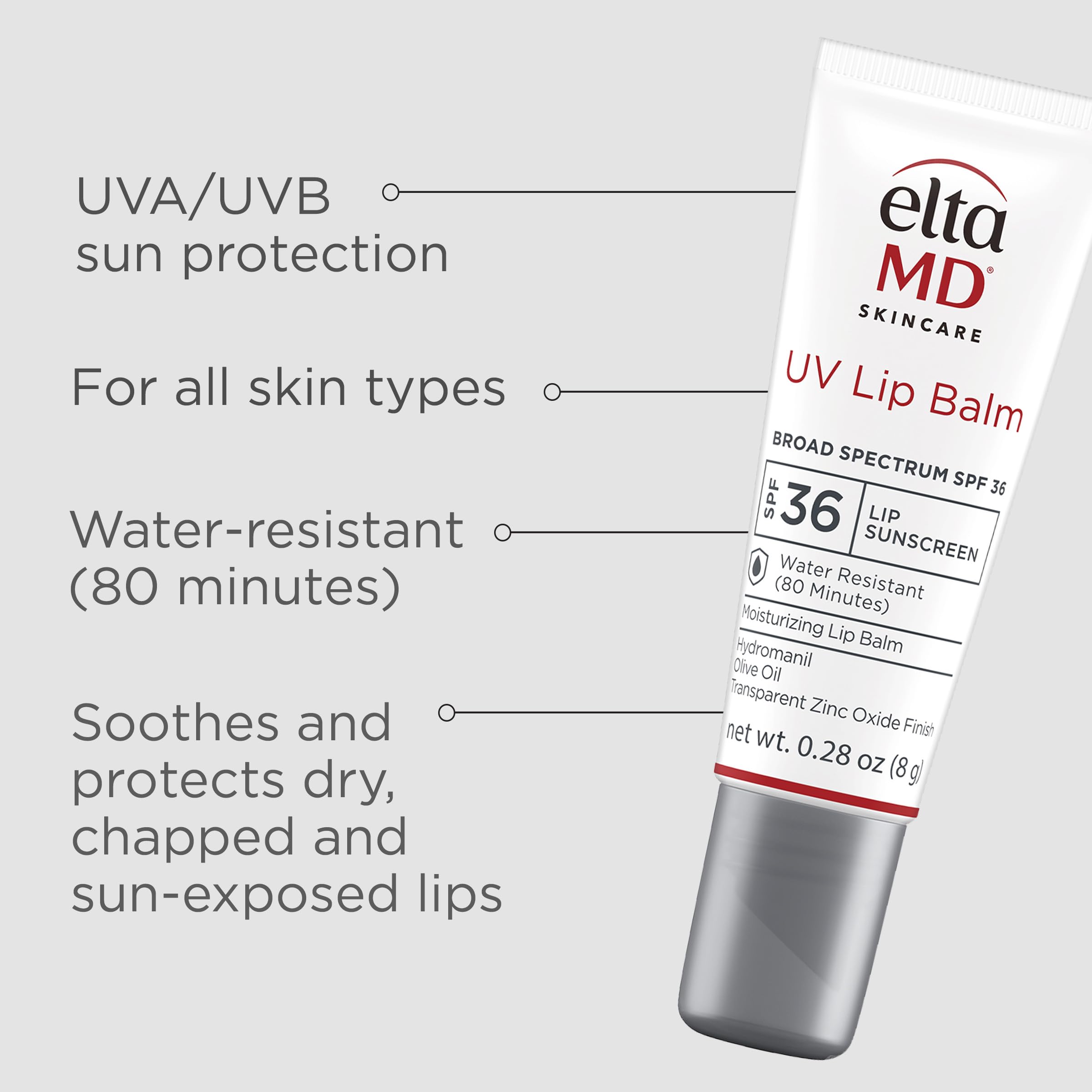 EltaMD UV Lip Balm with transparent zinc oxide for natural lip coverage.