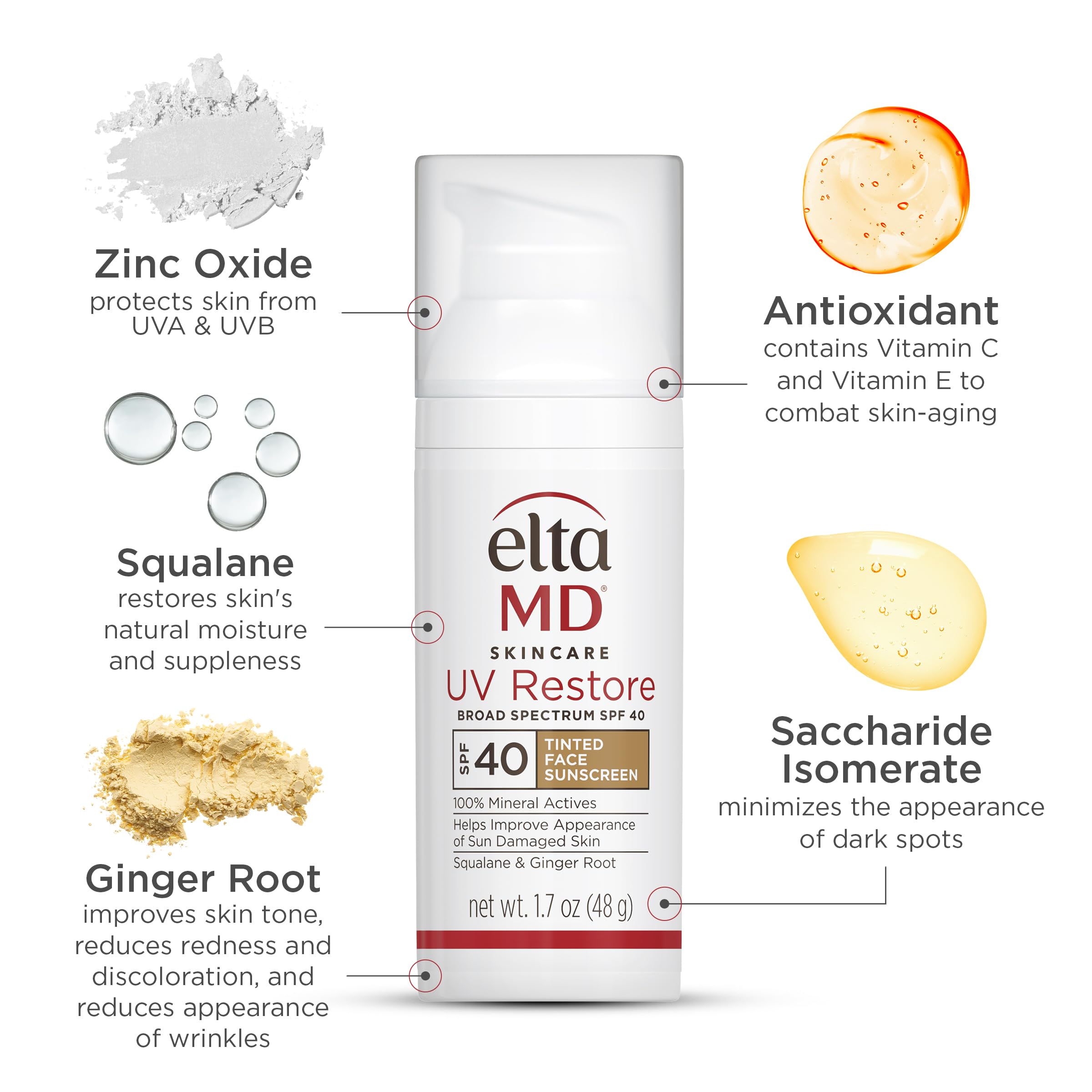 EltaMD UV Restore tinted sunscreen with squalane for lightweight moisture.