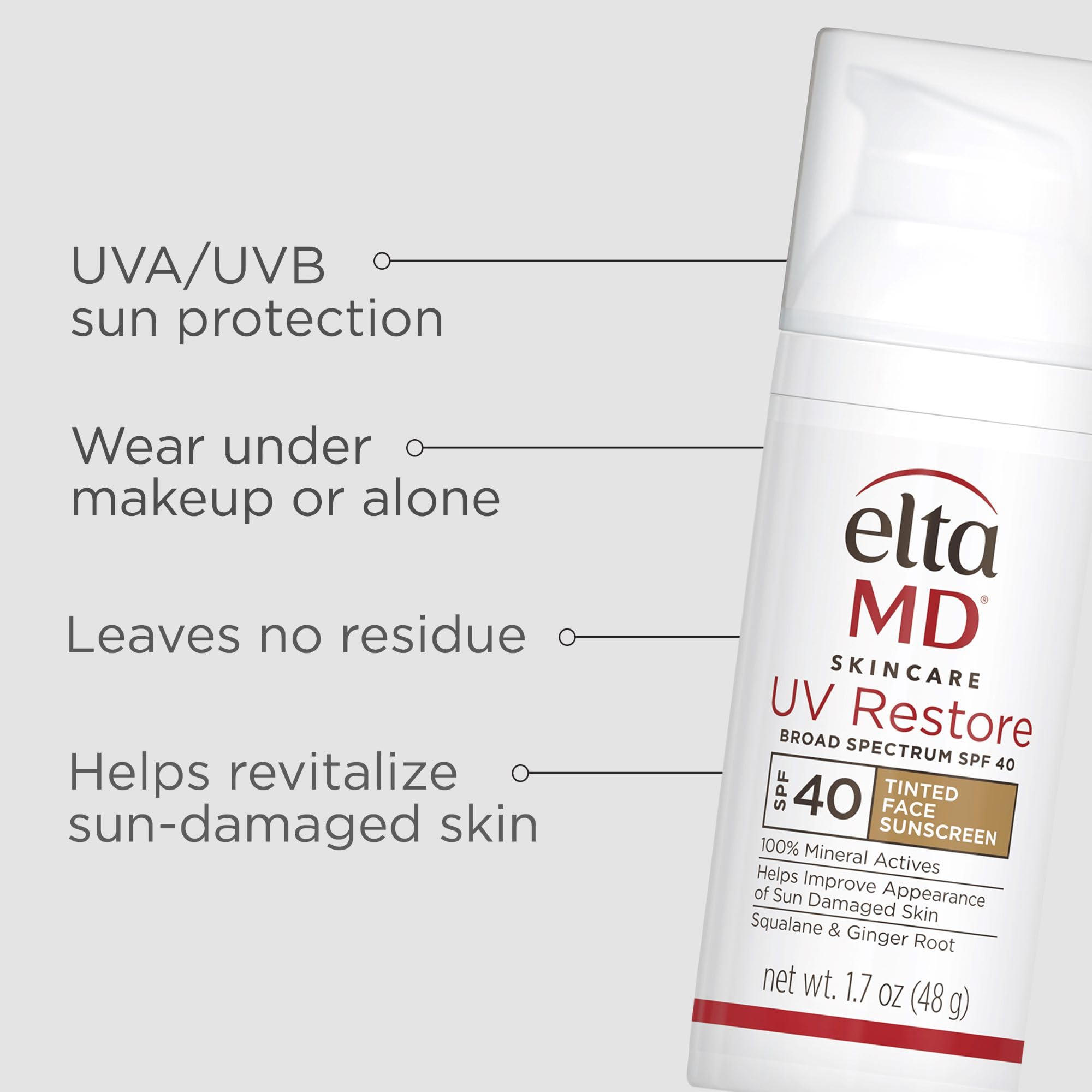 EltaMD UV Restore tinted sunscreen texture close-up showing smooth, even coverage.