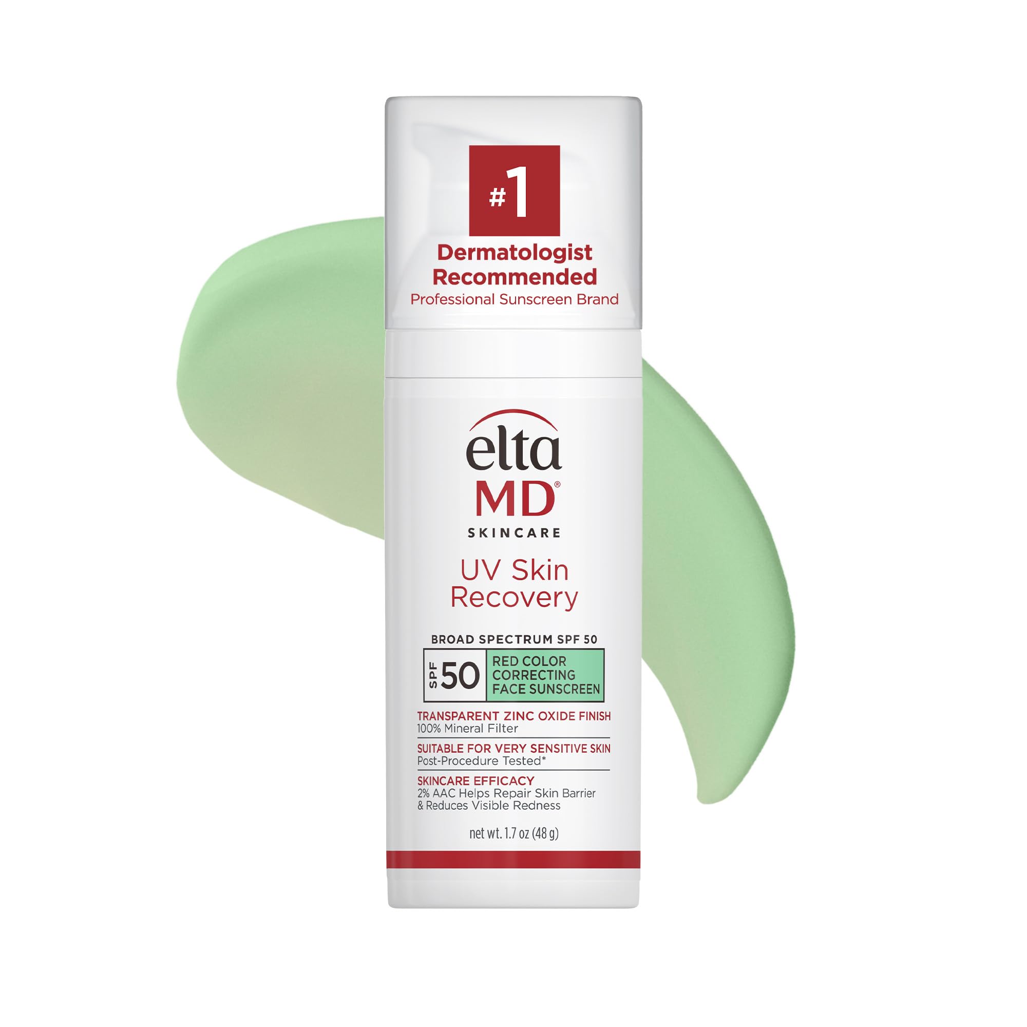 EltaMD UV Skin Recovery bottle with green tint for sensitive skin protection
