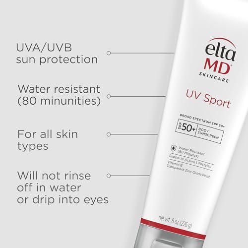 EltaMD UV Sport sunscreen lotion on face and body for all-day outdoor protection.