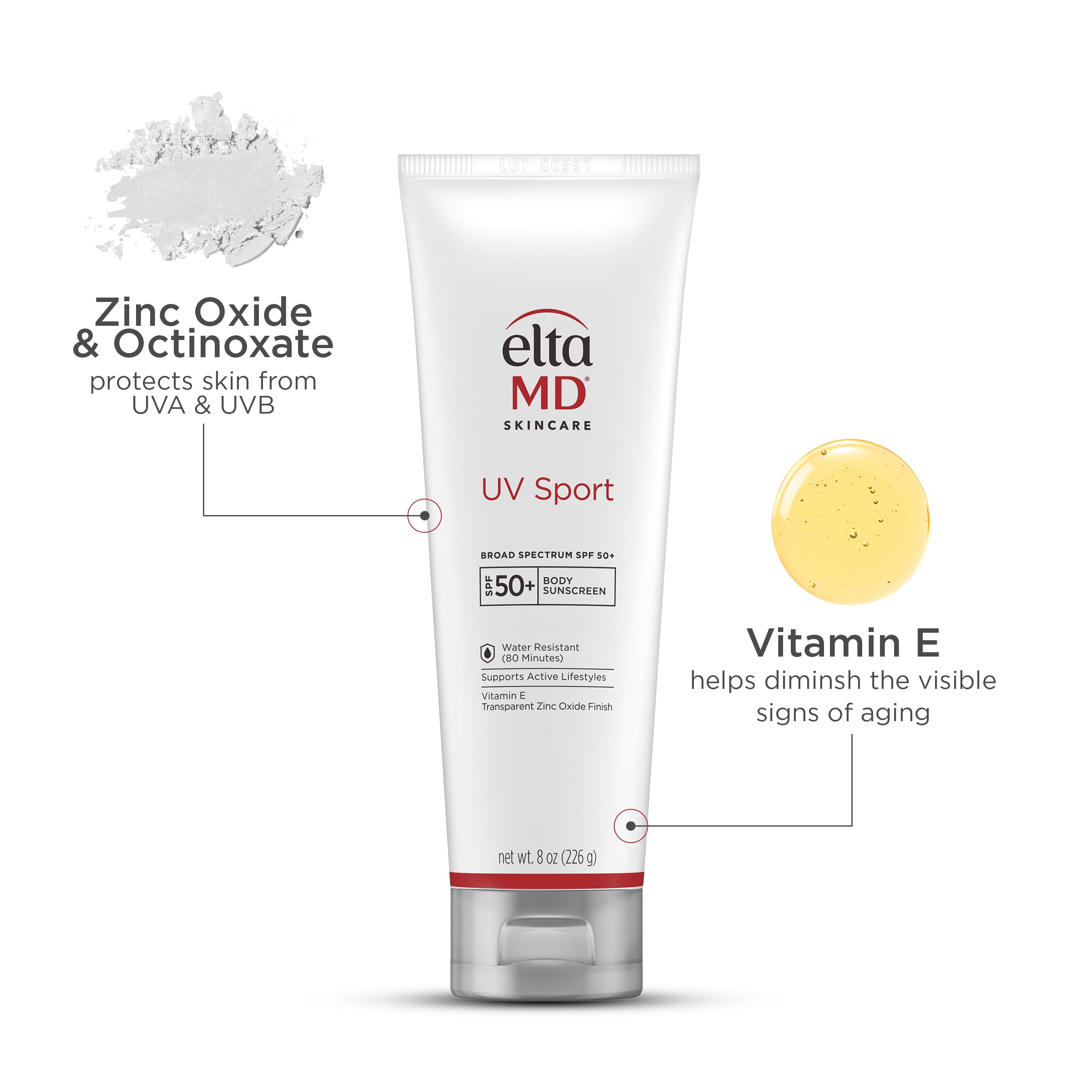 EltaMD UV Sport sunscreen lotion demonstrates water resistance during swimming.
