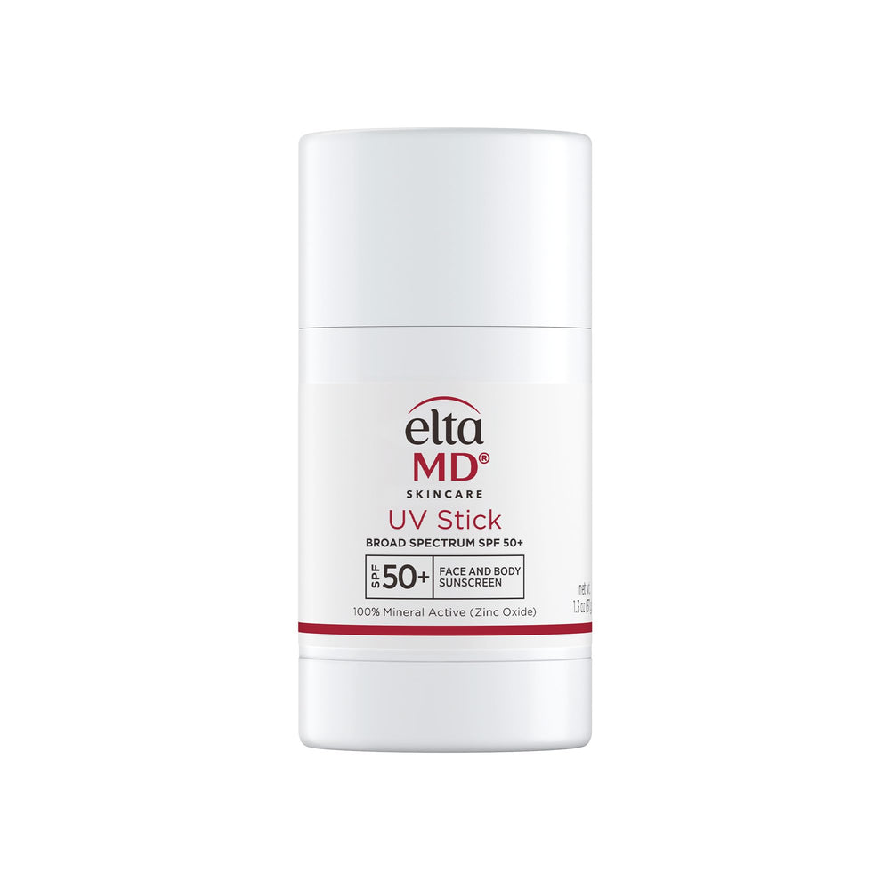 EltaMD UV Stick sunscreen on-face application shows mess-free SPF 50+ protection.
