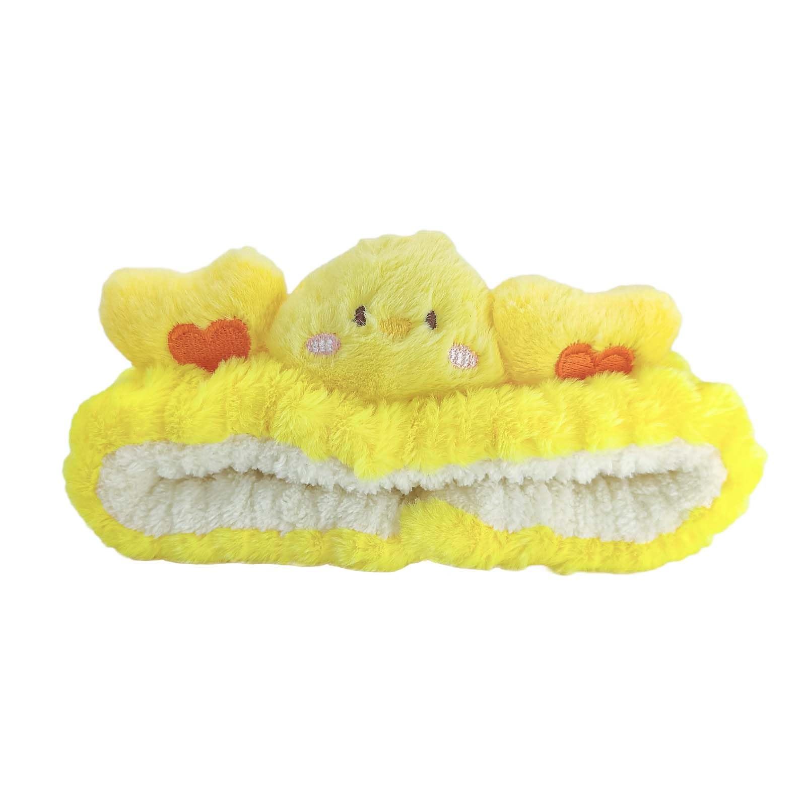 Eluckya Kawaii spa headband yellow duck closeup for makeup and skincare convenience.