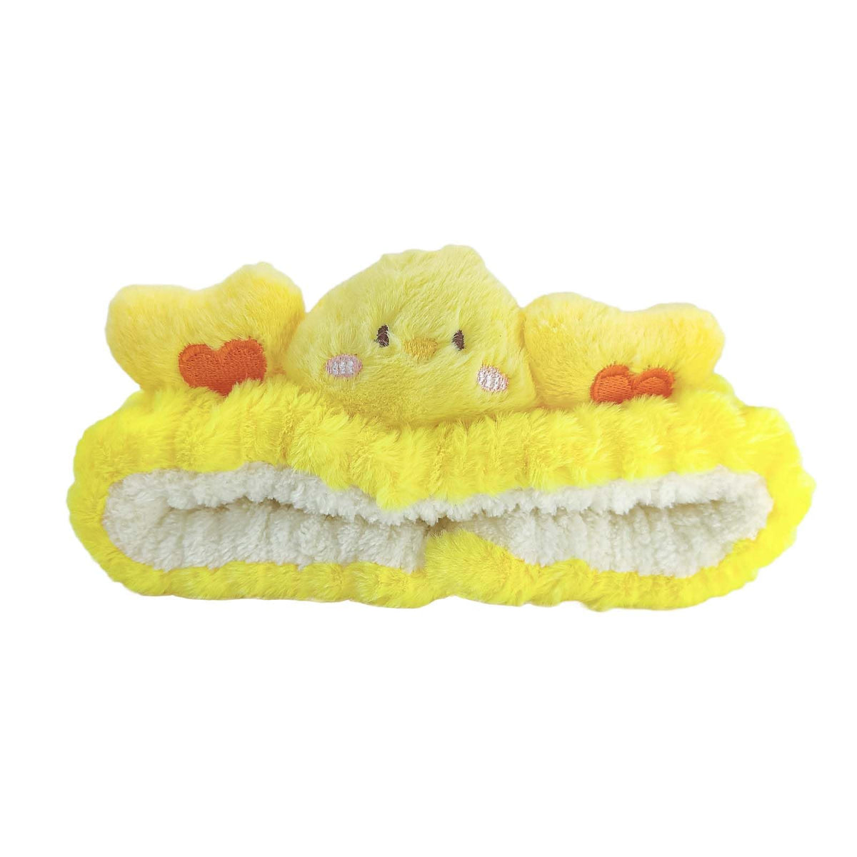 Eluckya Kawaii spa headband yellow duck closeup for makeup and skincare convenience.