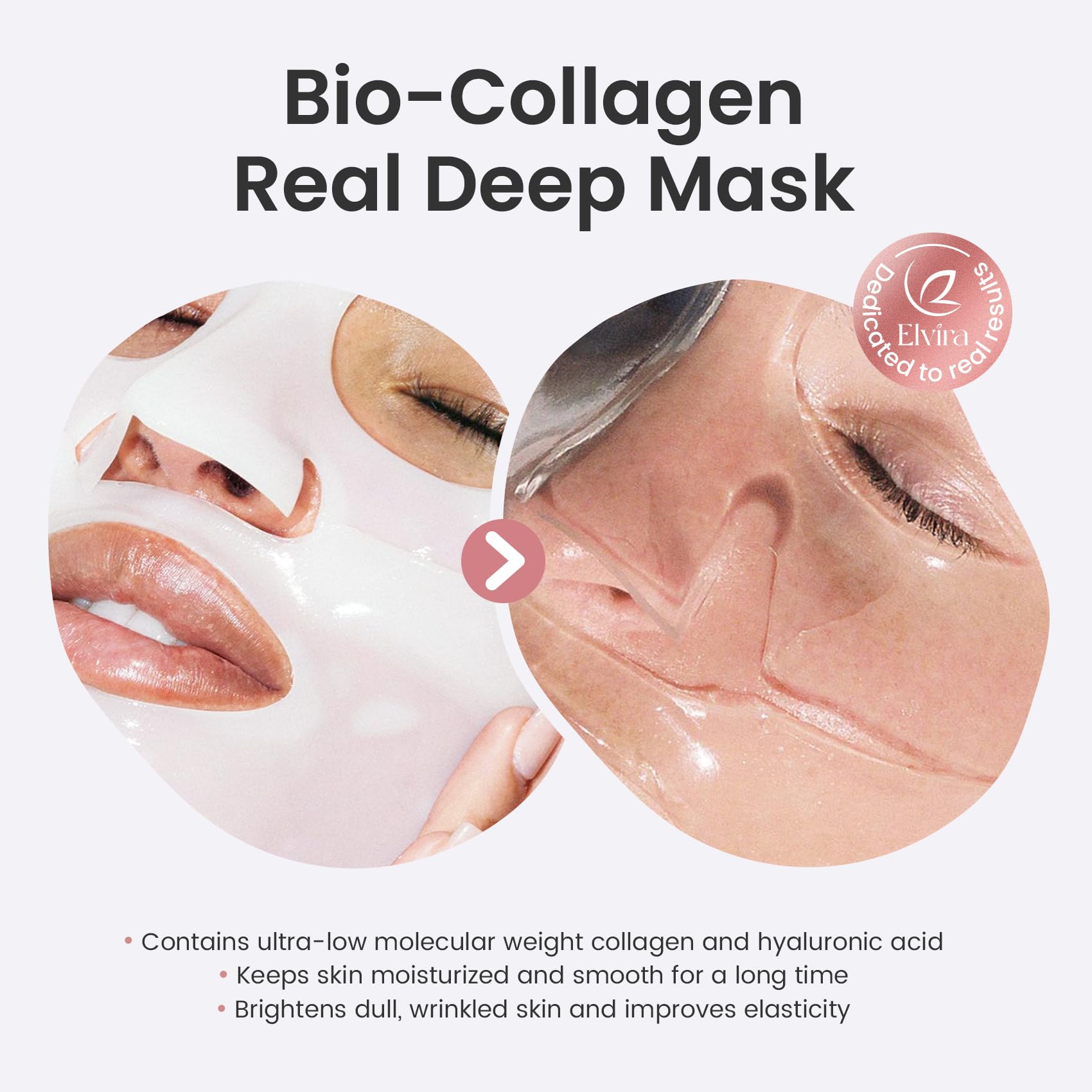 Elvira Bio-Collagen Real Deep Mask overnight-use shot emphasizes calm comfortable wear