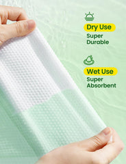 Elvira biodegradable material closeup emphasizes planet-friendly towels for daily cleansing.