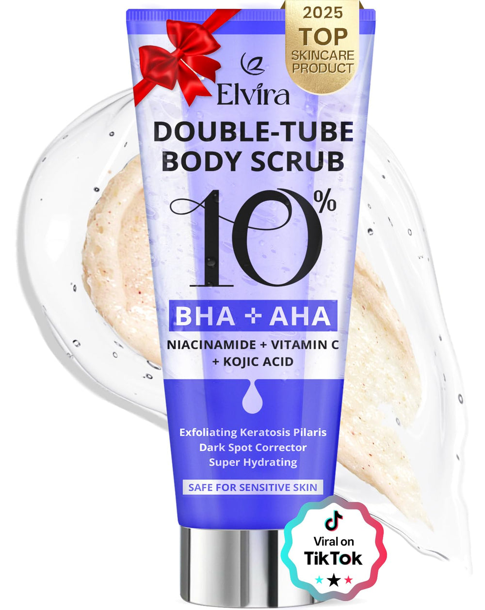Elvira KP Bump Eraser dual-tube design shown for exfoliation and moisturizing in one step