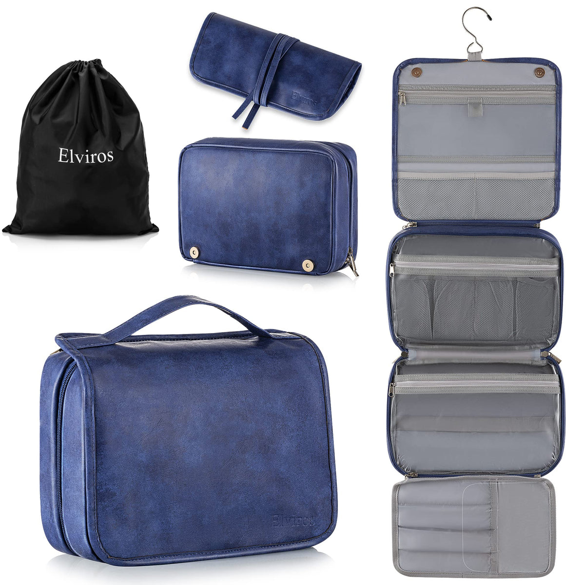 Elviros hanging toiletry bag closed compact travel-ready design for organized packing
