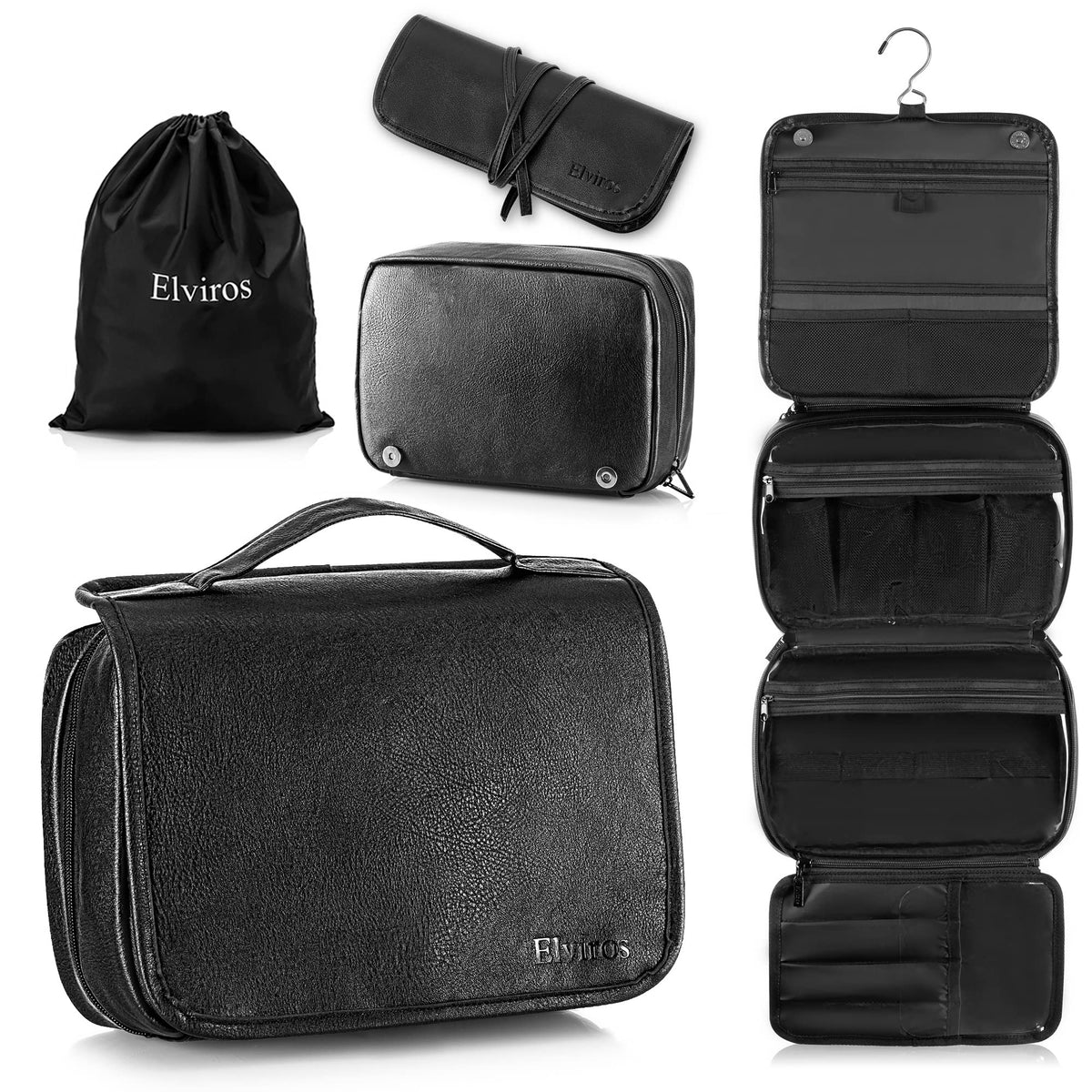 Elviros hanging toiletry bag full view shows ample storage for organized packing.