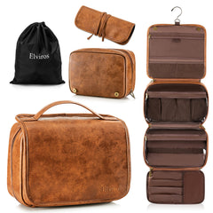 Elviros hanging toiletry bag with top handle for easy packing and travel.