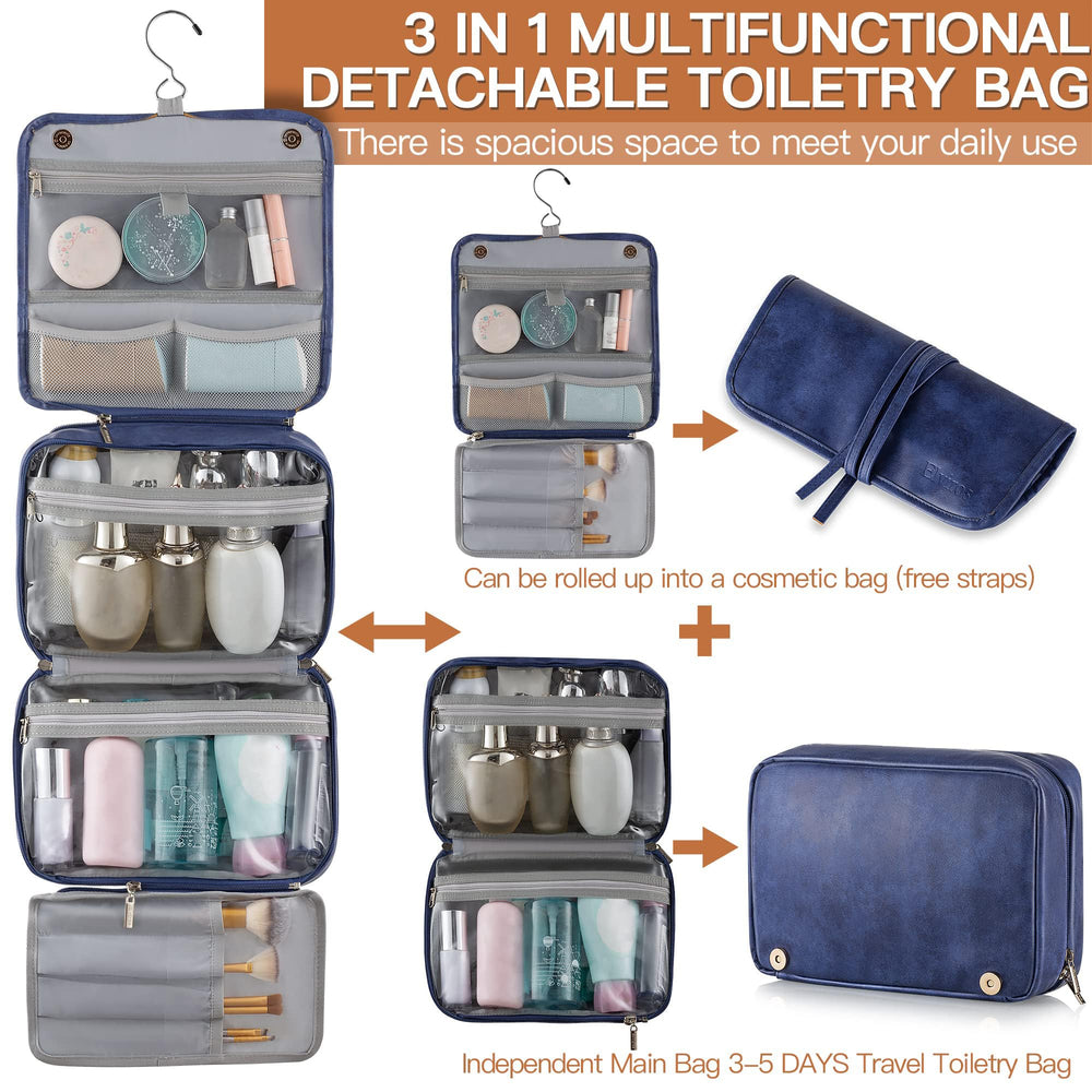 Elviros hanging toiletry bag top handle offers easy grabbing and hanging