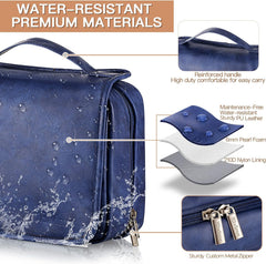 Elviros hanging toiletry bag water-resistant PU leather materials withstand bathroom humidity